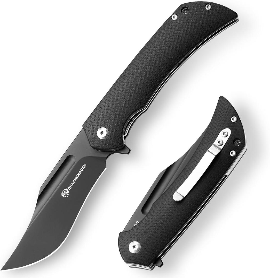 Bowie Pocket Knife for Men Y-WOLF, D2 Steel Tactical Pocket Knife with Clip, Sheath, G10 Handle, Gifts for Men, Full Black Bowie Pocket Knife for Men Y-WOLF, D2 Steel Tactical Pocket Knife with Clip, Sheath, G10 Handle, Gifts for Men, Full Black