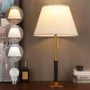 26.4" Mid Century Living Room Modern Table Lamp with Pull Chain Switch, Bedside Lamps for Bedroom 3-Color Light, Wood/Metal/Fabric Nightstand Lamp for Home/Office/Desk (Light Brown+Brass)