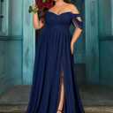 Women's Daily Plus Size Dresses A Line Chiffon Wedding Guest Bridesmaid Maxi Dress Prom Evening Party Cocktail Gown (Blue, XL)