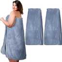 Tigeen 2 Pcs Women's Wrap Towel Spa Soft Robe Adjustable Closure Elastic Top Closure Bathrobe Lightweight Wraps for Shower (Large-X-Large, Blue)