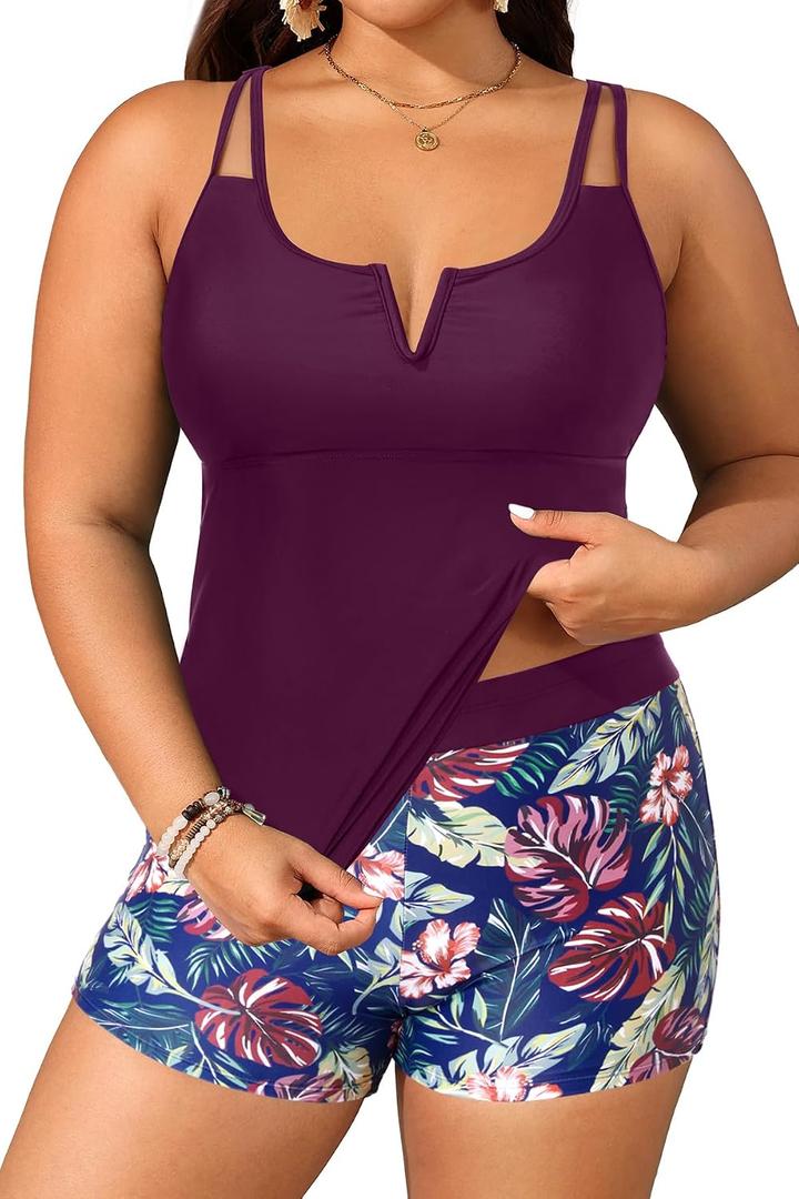 Daci Women's Plus Size Tankini Swimsuit - Two Piece Bathing Suit with Shorts Tummy Control Swimwear with V-Wire 2025