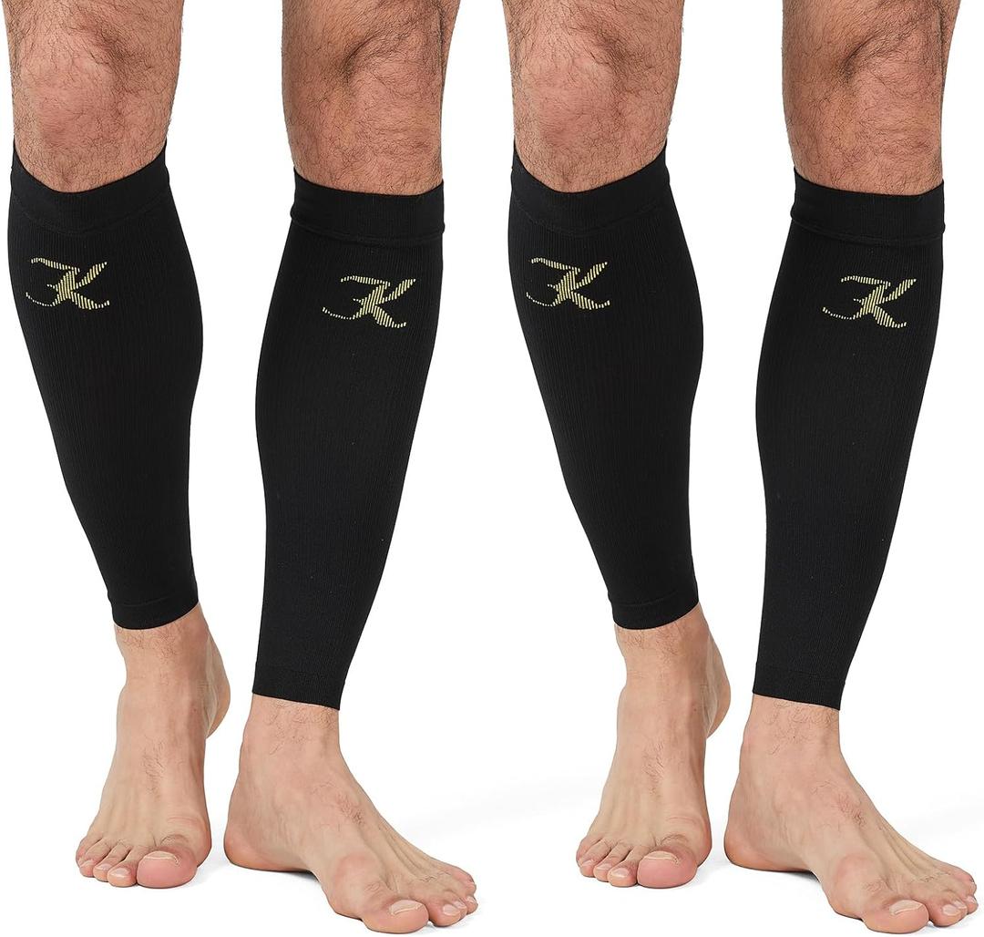 Calf Compression Sleeves for Men and Women - Leg Compression Sleeve - Calf Brace for Running, Cycling, Travel (XX-Large, 2 Pairs Black)