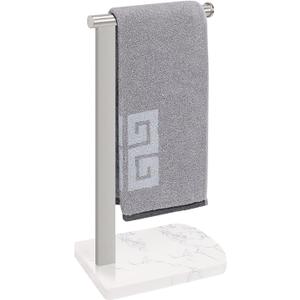 NearMoon Hand Towel Holder with Balanced Marble Base, 304 Stainless Steel Stand Towel Ring L Shape Hand Towel Rack Free-Standing Towel Bar for Bathroom Kitchen Countertop (Single Rod, Brushed Nickel)