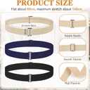 3 Pack Belts for Women, No Show Stretch Belt with Flat Buckle, Adjustable Elastic Waist Belts, Women's Belts for Jeans, Pants, Dresses, Invisible Belt Set for Women - Black, Blue, Khaki