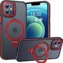 Magnetic Case for iPhone 12, for iPhone 12 Pro, with Invisible Ring Stand, Military Drop Protection, Shockproof Anti-Fingerprint Matte Protective Cover for iPhone 12/12 Pro, Red