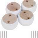 4pcs 40mmx67mm White Eucalyptus Wood Round Bun Furniture Feet Sofa Cabinet Couch Leg