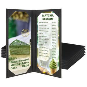 Menu Holder PU Leather Menu Covers 4.25" X 11" Black Ticket Holder for Restaurant, Coffee Bar, Wine List (2 View, 4 Pack)