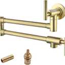 Havin Brushed Gold Pot Filler Faucet,Wall Mount Commercial, Stainless Steel Material Folding Kitchen Tap,Coffee Machine Faucet with Stretchable Double Joint Swing Arms, Upside Down Style