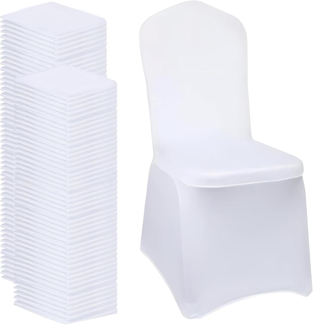 White Chair Covers 100 pcs Stretch Spandex Chair Covers Universal Fitted Chair Cover Protector for Wedding,Party, Banquet, Holidays, Celebration, DecorationWhite, 100 PCS