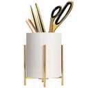 SIEBOLD Gold pencil cup Sturdy metal frame with white ceramic pen holder For desks and kitchen appliance holders 2Pack