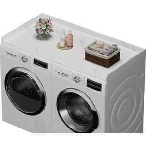 efluky Washer Dryer Countertop, Wood Countertop with Edge Rails for Laundry Room Organization and Storage, Washer Dryer Topper for Laundry Room, 27.5" x 54" White Marble