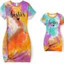 PATPAT Mommy and Me Matching Beach T Shirt Dresses:Short-Sleeve T-Shirt Dresses Vacation Outfits, S