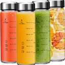 16oz Juice Bottles - 4 Pack Wide Mouth Glass Bottles with Lids- BPA Free, Stainless Steel Lids for Juicing, Smoothies, Infused Water, Beverage Storage - Leakproof, Borosilicate, Clear