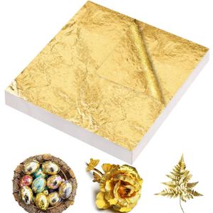 400 Pcs Gold Leaf Sheets for Art & DIY Projects, Gold Foil Sheets, Gold Flakes for Resin, Gilding Crafting, Nails, Furniture, Home Decor - 5.5" 