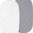 Bassinet Mattress Pad Cover, Fits 12" x 27" Moses Basket and Silver Cross Stroller Bassinet Mattress, 2 Pack, Ultra Soft Waterproof Breathable, White and Grey