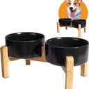Elevated Ceramic Dog Bowl Set - Raised Dog Bowls with Non-Slip Bamboo Stand - Dog Food and Water Bowl Set - Double Dog Feeding Bowls - Suitable for Small and Medium Dogs - 28.74 OZ - 3.6 CUPS - 850 ML (Black)
