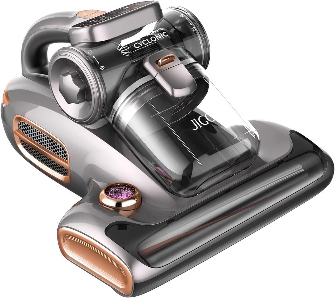 JIGOO T600 Bed Vacuum Cleaner with UV-C Light, 15Kpa Suction 700W Powerful Double Cup Handheld Vacuums, Mattress Vacuum Cleaner with Smart Dust Sensor, Ultrasonic & Heating Tech, HEPA Filter - Corded