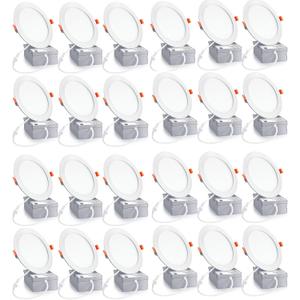 24Pack 6 inch led recessed Light with Junction Box,Can Lights,12W LED Lights,110W Eqv,LED Ceiling Light,Can-Killer Downlight 1050LM High Brightness recessed Lighting(6500K, 6 Inch-24 Pack)