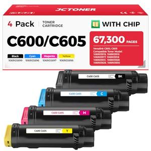 C600 C605 Toner Cartridges 4-Pack Compatible Replacement for Xerox VersaLink C600 C605 Color Multifunction Printer Copier Scanner 106R03919 106R03916 106R03917 106R03918 Black Cyan Yellow Magenta