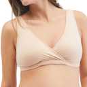 Motherhood Maternity Women's Soft Cotton Spandex Wrap Front Maternity & Nursing Sleep Bralette Bra S-3x (Nude 1 Pack)