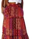 EARKOHA Womens Casual High Waist Tie Paisley Print Long Maxi Skirt with Pockets (Large, Red-1)