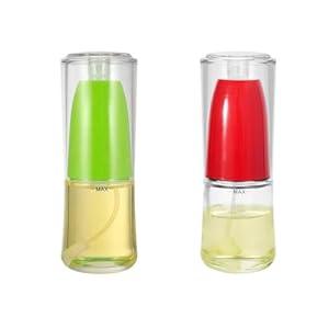 Vinegar and Oil Spray Bottle Mist Sprayer BBQ Cooking Tools Kitchen Tools and Accessories Refillable Oil Sprayer with glass Bottle (Cylinder, Green and Red)
