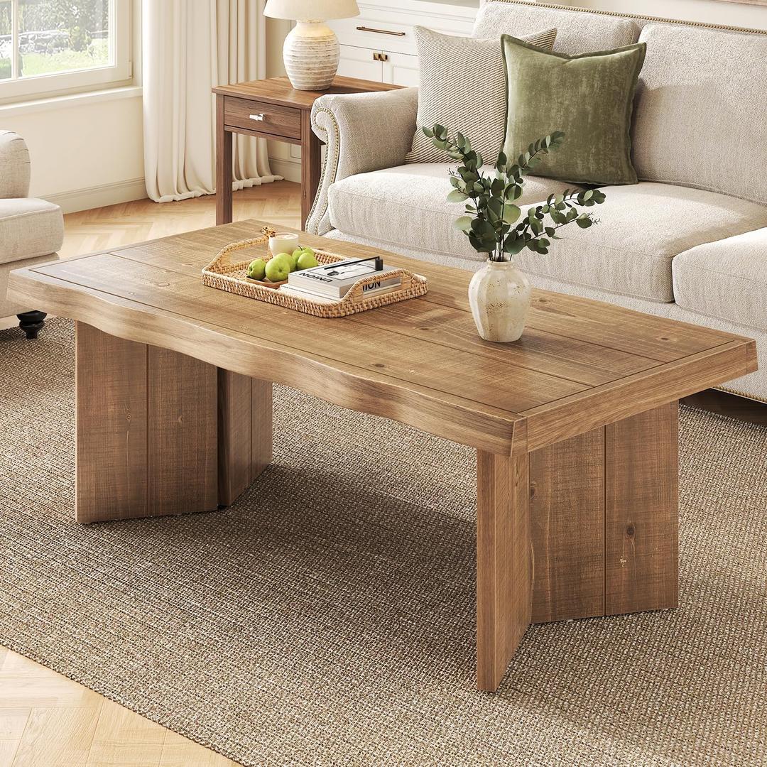 IBF Solid Wood Coffee Table, 47" Rustic Live Edge Living Room Coffee Tables