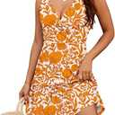 Naggoo Women's Floral Casual Dresses Sleeveless Orange Sundresses for Women Short Spring Dress for Wedding Guest Orange White M