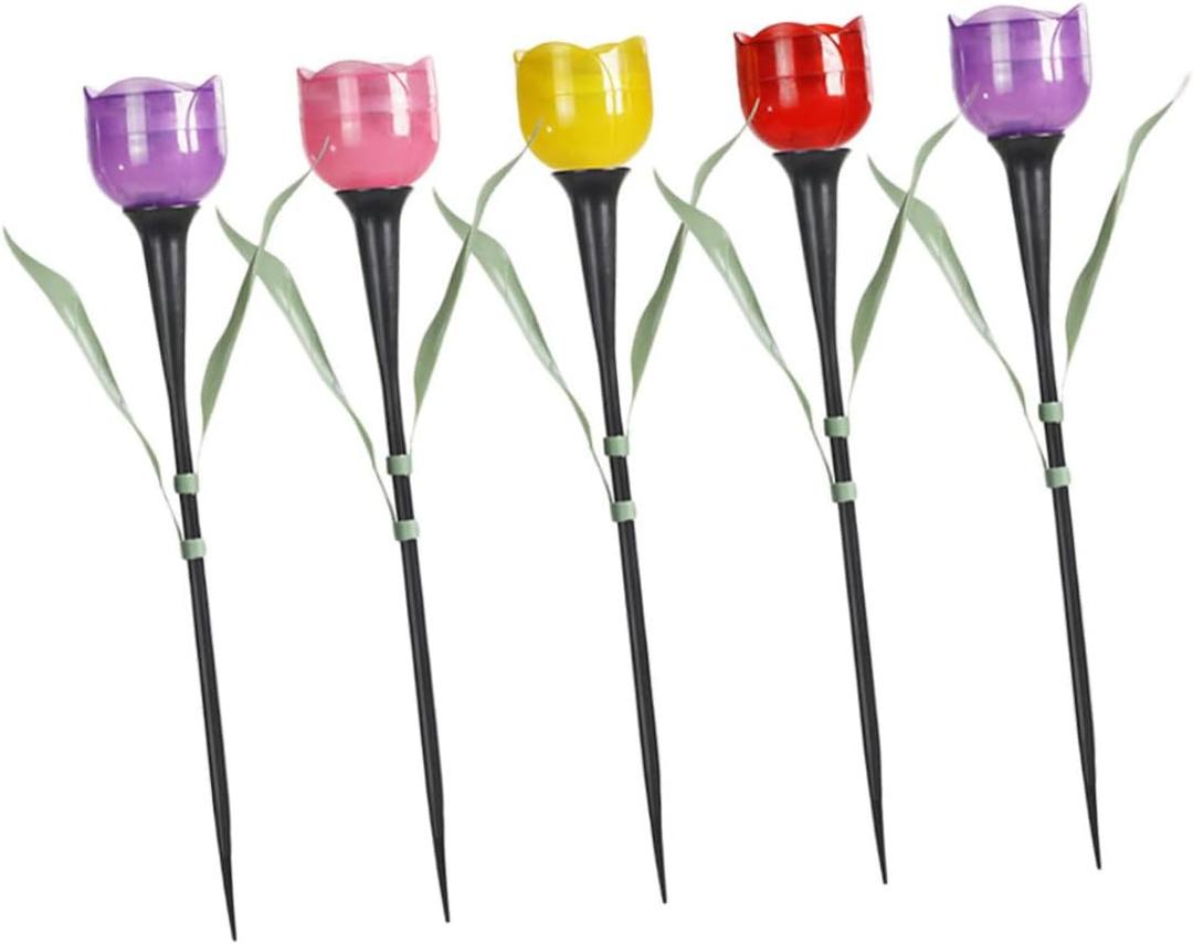 5pcs Solar Tulip Garden Light Decorative Outdoor Stake Lamp for Patio and Landscape Temperature Resistant Led Flower Lighting for Festivals and Holidays (Assorted)