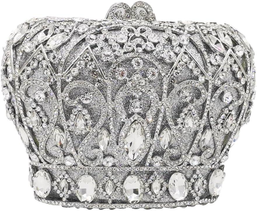 Boutique De FGG Crown Crystal Clutch Purse Women Formal Evening Minaudiere Handbags Party Dinner Rhinestone Clutch Bag,Mini (Silver)