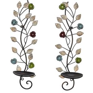 Wall Sconces Candle Holder Set of 2, Antique Leaf Branch Wall Mount Hanging Metal Candle Holder Candle Sconce for Living Room Dining Room (Vintage Color-1)