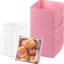 BUIYLV 50 Pack Charcuterie Boxes with Clear Lids, 4 Inches Pink Dessert Boxes To Go Disposable Mini Charcuterie Boxes for Cookie, Sandwich, Strawberry, Cupcake, Macaron, Cake Slice