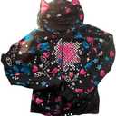 Womens Y2k Skulls Pattern Hoodies Kawaii Zip Up Clothes Punk Hip Hop Cat Ears Sweatshirts Cute Hoodie, L