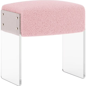 Leather Vanity Stool Chair, Modern Ottoman and Foot Rest with Leather and Acrylic Leg for Makeup Room, Living Room, Bedroom, Pink