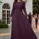 KOH KOH Womens Long Full Sleeve Sleeves Flowy Empire Waist Fall Winter Modest Formal Floor Length Abaya Muslim Bridesmaid Bridal Gown Gowns Maxi Dress Dresses, Sangria Wine, L, 12-14