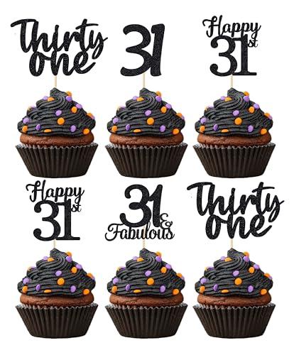 24 Pcs 31 Birthday Cupcake Toppers -BLACK Glitter, 31st Cupcake Topper for Men,31 Cupcake Topper For Women, 31st birthday decorations,31st Birthday Cupcake Topper Thirty One