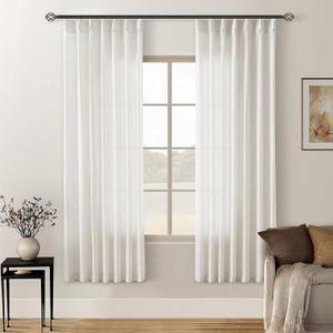 72 Inch Pinch Pleated Linen Curtains 2 Panels for Living Room Bedroom Memory Training Shaped Cream Birch Semi Sheer Short Pleat Drapes with Hooks Rings Back Tab Window Curtain Cabin Closet 40x72 (Natural)