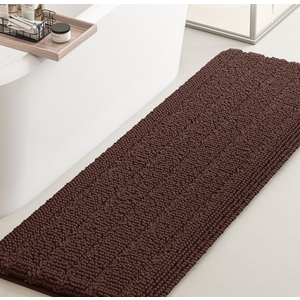 Striped Black Bathroom Rug Mat 47.5"x17" Ultra Soft, Non Slip Chenille Bath Rugs, Absorbent Plush Shaggy Bath Mats for Bathroom, Bedroom, Kitchen, Shower, Tub