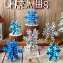 Bucherry 12 Pcs Wooden Snowflake Table Decor 3D Snowflake Tabletop Signs and Centerpiece for Christmas Xmas Winter Wonderland Decorations Home Party(Silver)