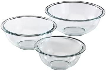 Pyrex Essentials (Set of 3) Glass Mixing Bowls Set For Prepping, Baking and Cooking, Preheated Oven, Dishwasher, Freezer, and Microwave Safe