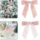 Dusty Rose Velvet Ribbon Christmas Bow 5 Inch Premade Dusty Pink Bows for Christmas Tree Hanging Decorations Gift Wrapping Wreaths Crafts Outdoor Indoor Home Decor Wedding, Pack of 12