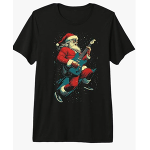 Rocking Christmas Santa Rock and Roll Guitar Lover Premium T-Shirt,  Size XL