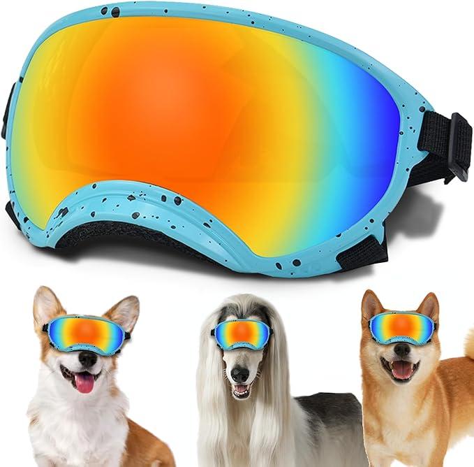 Medium Dog Sunglasses with Adjustable Strap UV Protection, Windproof Dog Puppy Sunglasses, Suitable for Medium Dog Pet Glasses, Dogs Eyes Protection, Soft Dog Goggles (Blue Frame-Blackdot-Colors-Medium Lens)