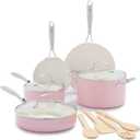 GreenLife Artisan Healthy Ceramic Nonstick, 12 Piece Cookware Pots and Pans Set, Stainless Steel Handle, Induction, PFAS-Free, Dishwasher Safe, Oven Safe, Pink (12 Piece Cookware Set)