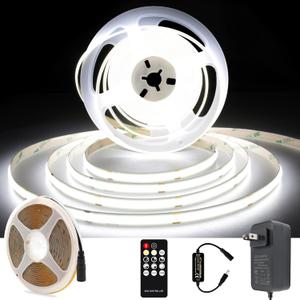 AXMOTUT White COB LED Strip Light, Dimmable 16.4ft/5m LED Light, 6000K Daylight White 2400 LEDs High Lumen LED Tape Lights CRI 90+ with RF Remote and UL Power for Bedroom,Kitchen,DIY Home Decoration