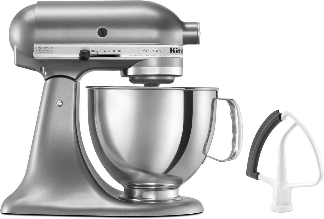 KitchenAid Value Bundle Artisan Series 5 Quart Tilt-Head Stand Mixer with Included Flex Edge Beater, KSM150FECU, Contour Silver
