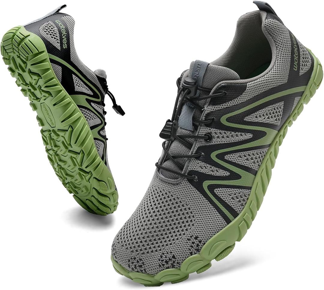 WateLves Barefoot Water Shoes Women Men Breathable Wide Width Toe Box Beach Walking Shoes Comfortable Slip On Minimalist Sneakers for Travel Hiking (10 Women/8.5 Men, A-grey/Green)