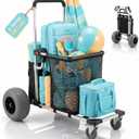 PYY Beach Cart for Sand with 12" Big Balloon Wheels Flodable Aluminum Wagon | 330LBS Heavy Duty Capacity Deck, 4 Lightweight Non-inflatable Solid Tires, Dolly Buggy for Outdoor Camping Shopping Fishing
