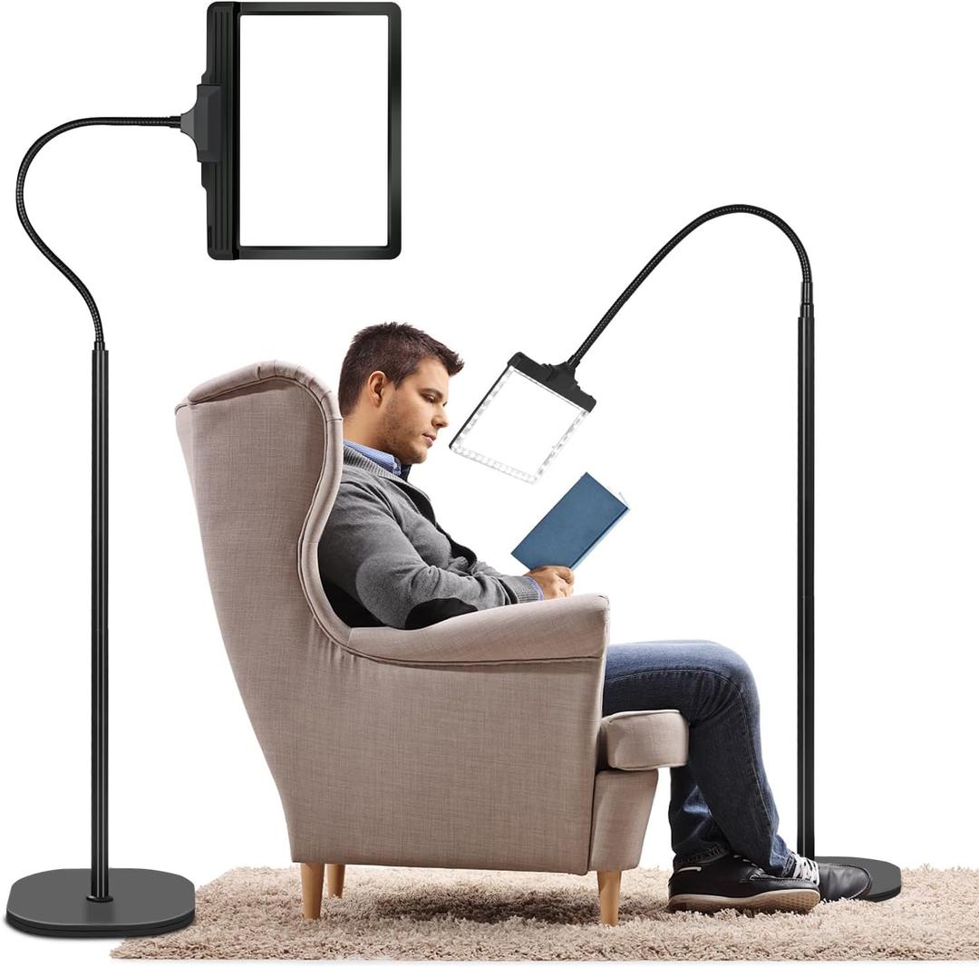 5X Rechargeable Floor Magnifying Glass with Light and Stand,43 LED Flexible Hands Free Magnifying Lamp,2-in-1 Large Lighted Magnifiers for Reading,Sewing,Crafts,Painting,Close Work,DIY Black (Black)