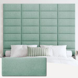 IFNOW Upholstered Wall Mounted Headboard, 3D Soundproof Wall Panels Peel and Stick for King Size, Reusable and Removable Tufted Bed Headboard in Grass Green (12 Panels, 10" x 24")